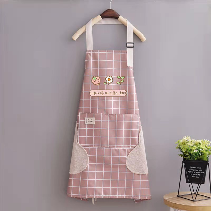 Hand apron kitchen waterproof waist adjustable apron with pocket grid apron coffee shop work apron.