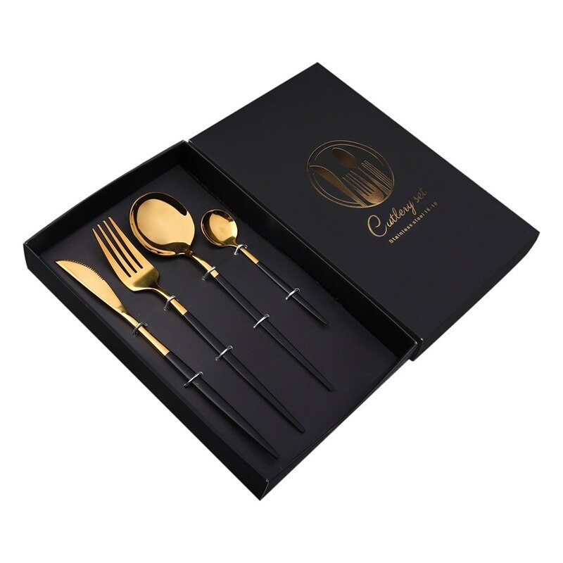 Cutlery gift box, stainless steel bright mirror Portuguese tableware four-piece set