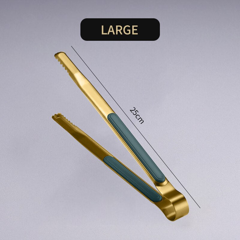 WORTHBUY Gold Stainless Steel Food Tongs Non-Slip Serving Tongs For BBQ Meat Salad Bread Kitchen Accessories Cooking Utensils