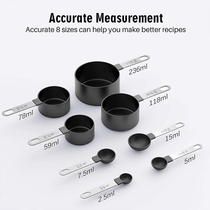 WORTHBUY Stackable Plastic Measuring Spoon And Cup Set With Stainless Handle Measuring Scoops For Baking Kitchen Measuring Tools