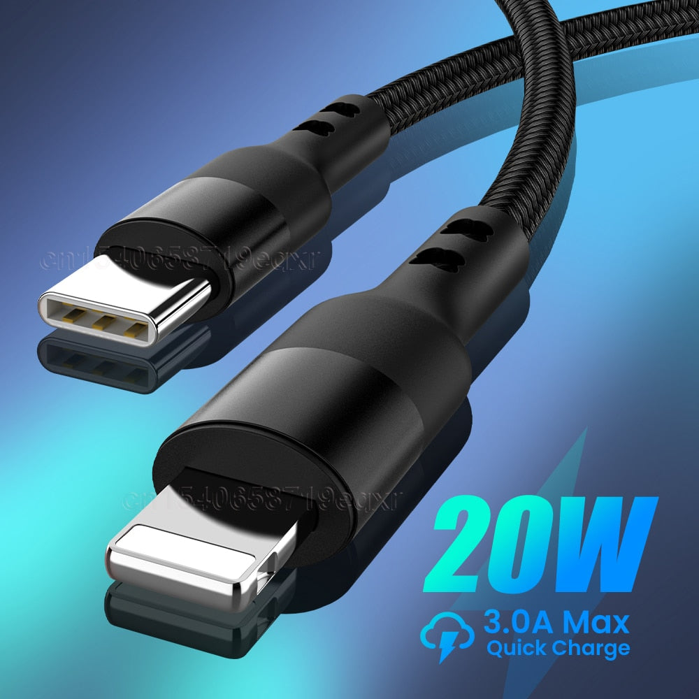 PD 20W Quick Charge USB C Charger Cable For iphone 13 12 Mini 11 Pro Max XS X 8 7 Plus Fast charging USB Type C Data Cable