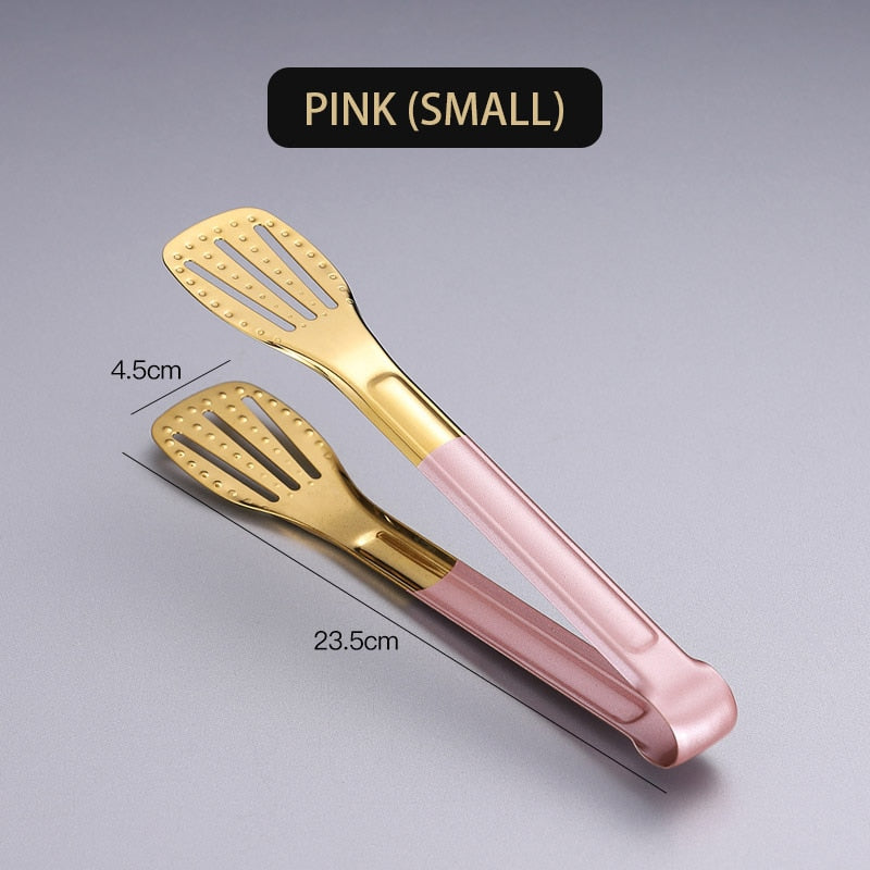 WORTHBUY Gold Stainless Steel Food Tongs Non-Slip Serving Tongs For BBQ Meat Salad Bread Kitchen Accessories Cooking Utensils