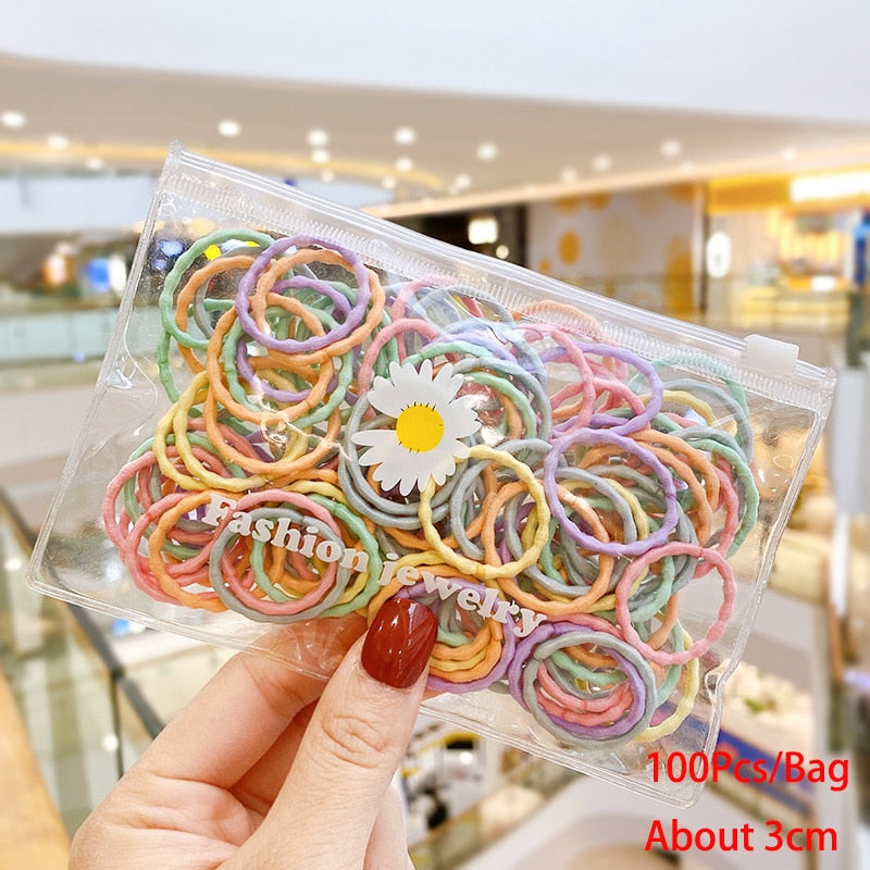 50/100/200 Pcs/Bag Children Cute Candy Cartoon Solid Elastic Hair Bands Girls Lovely Srunchies Rubber Bands Kid Hair Accessories