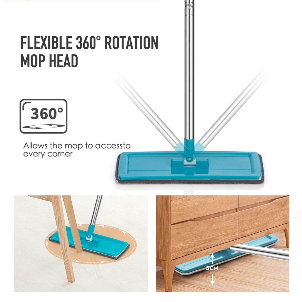 Flat Squeeze Mop and Bucket Hand Free Wringing Floor Cleaning Mop Microfiber Mop Pads Wet or Dry Usage on Hardwood Laminate Tile