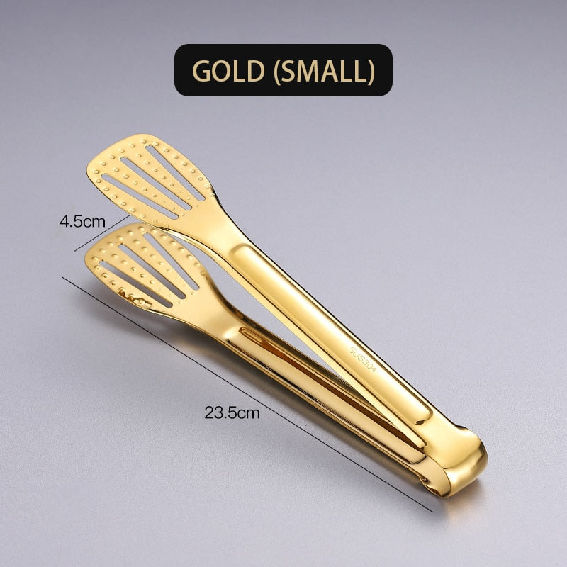 WORTHBUY Gold Stainless Steel Food Tongs Non-Slip Serving Tongs For BBQ Meat Salad Bread Kitchen Accessories Cooking Utensils