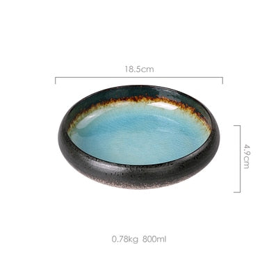 KINGLANG Creative Kiln Ice Split Glaze Ceramic Plate  Japanese Sushi Sashimi Plate Dish Salad Plate