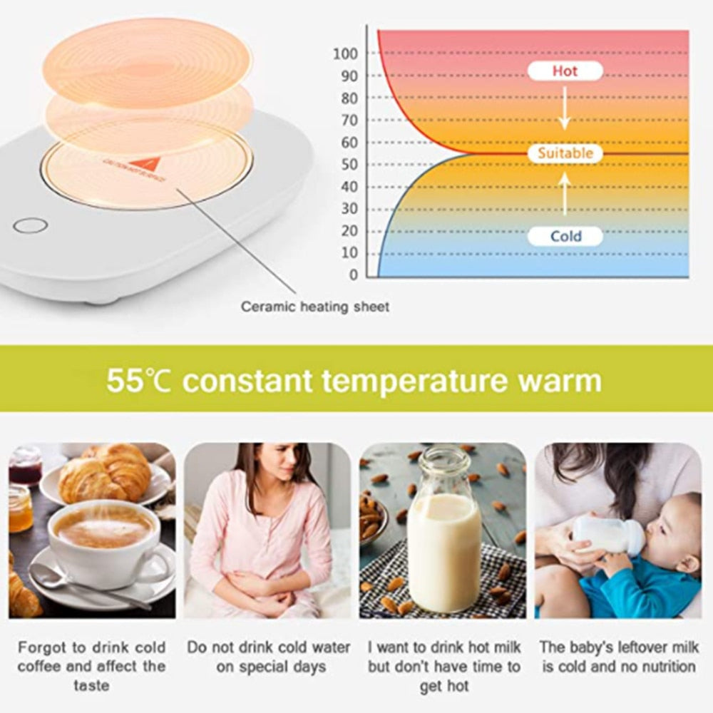 Coffee Cup Warmer Heating Mat Heater for Tea Coffee Milk Home Office Mug Warmer Heater With Timer 2 Temperatures Settings