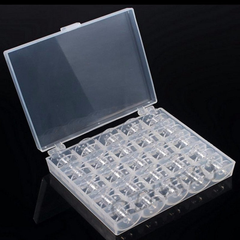 25Pcs Clear Sewing Machine Bobbins Spools Empty Bobbins Spools Plastic Storage Box For Home Sewing Accessories Tools AA7650