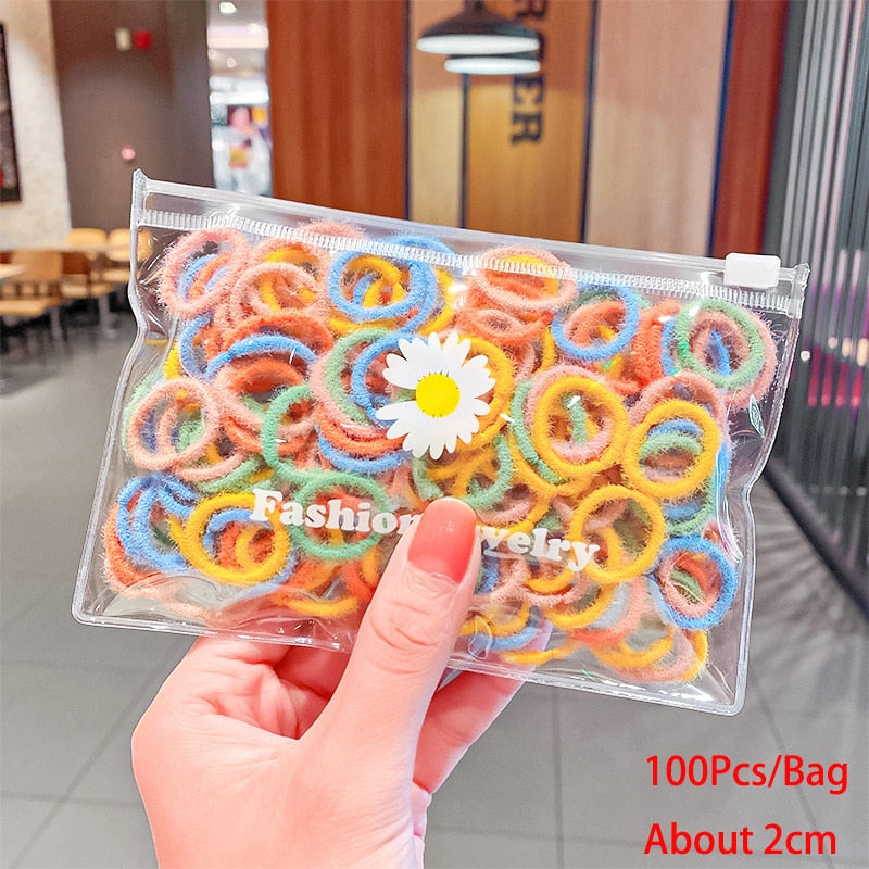 50/100/200 Pcs/Bag Children Cute Candy Cartoon Solid Elastic Hair Bands Girls Lovely Srunchies Rubber Bands Kid Hair Accessories