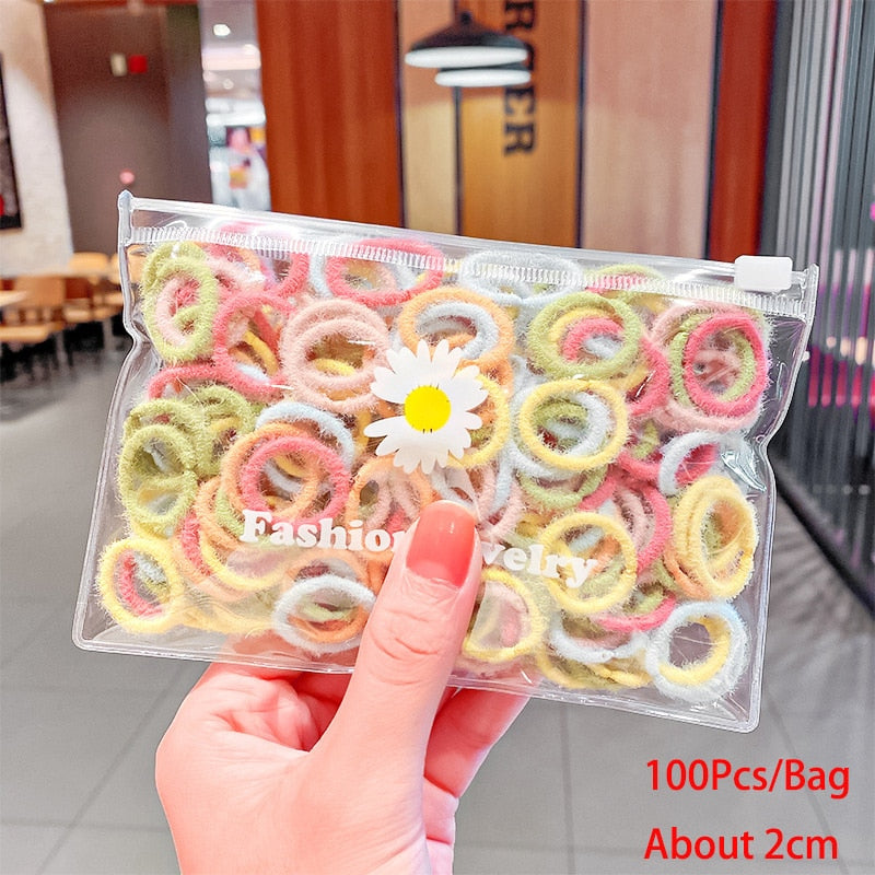 50/100/200 Pcs/Bag Children Cute Candy Cartoon Solid Elastic Hair Bands Girls Lovely Srunchies Rubber Bands Kid Hair Accessories