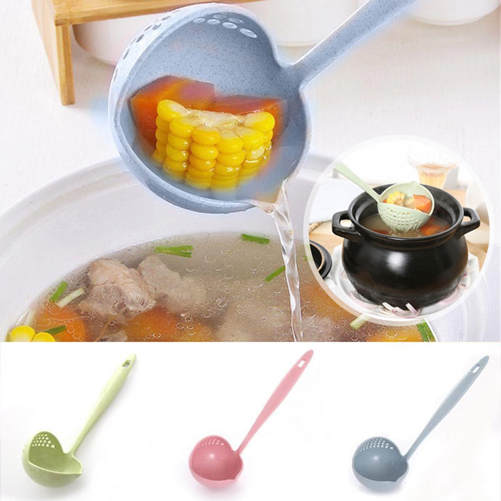 FenKicyen New Soup Spoon Long Handle Kitchen Strainer Solid Color Cooking Colander Kitchen Scoop Plastic Tableware Colander Hot