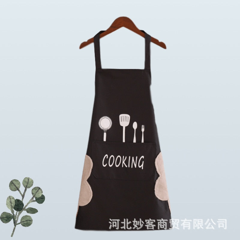 Aprons can be wiped. Nordic style Korean waterproof black-and-white apron for household kitchen.