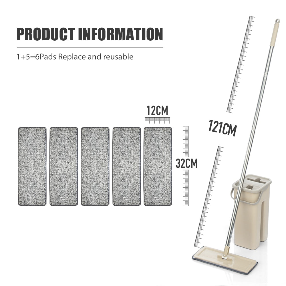 Flat Squeeze Mop and Bucket Hand Free Wringing Floor Cleaning Mop Microfiber Mop Pads Wet or Dry Usage on Hardwood Laminate Tile