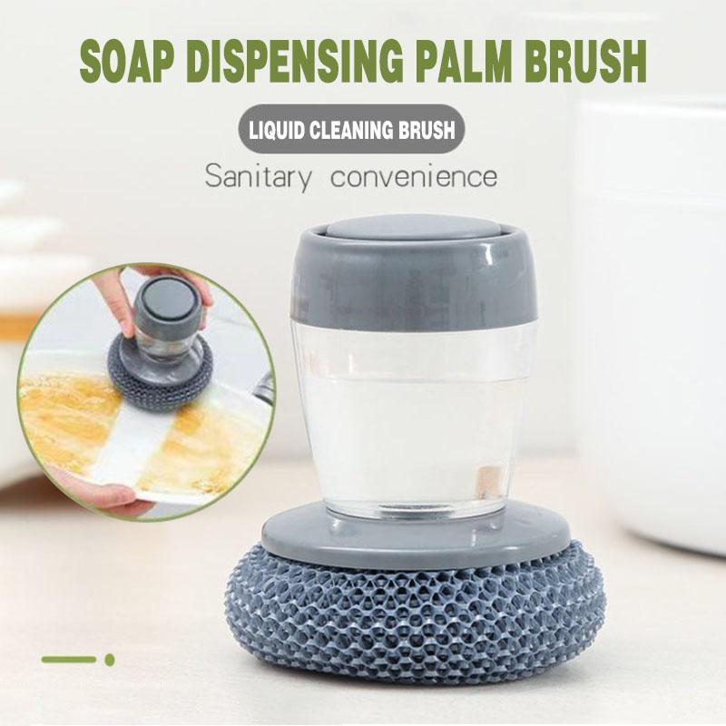 Kitchen Soap Dispensing Palm Brush Easy Use Scrubber Wash Clean Tool Holder Soap Dispenser Brush Kitchen Cleaning Tool