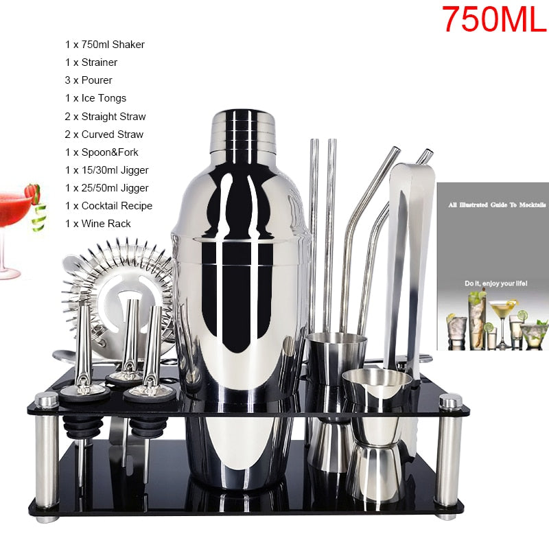 Professional Cocktail Shakers Bartender Kit Stainless Steel Bar Tools 1-15 Pcs/Set Rack Frame Bar Cocktail Recipes