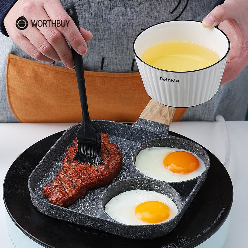 WORTHBUY Multifunctional Frying Pan With Four-Hole Non-Stick Saucepan For Breakfast Maker Omelet Steak Egg Pancake Pan Cookware