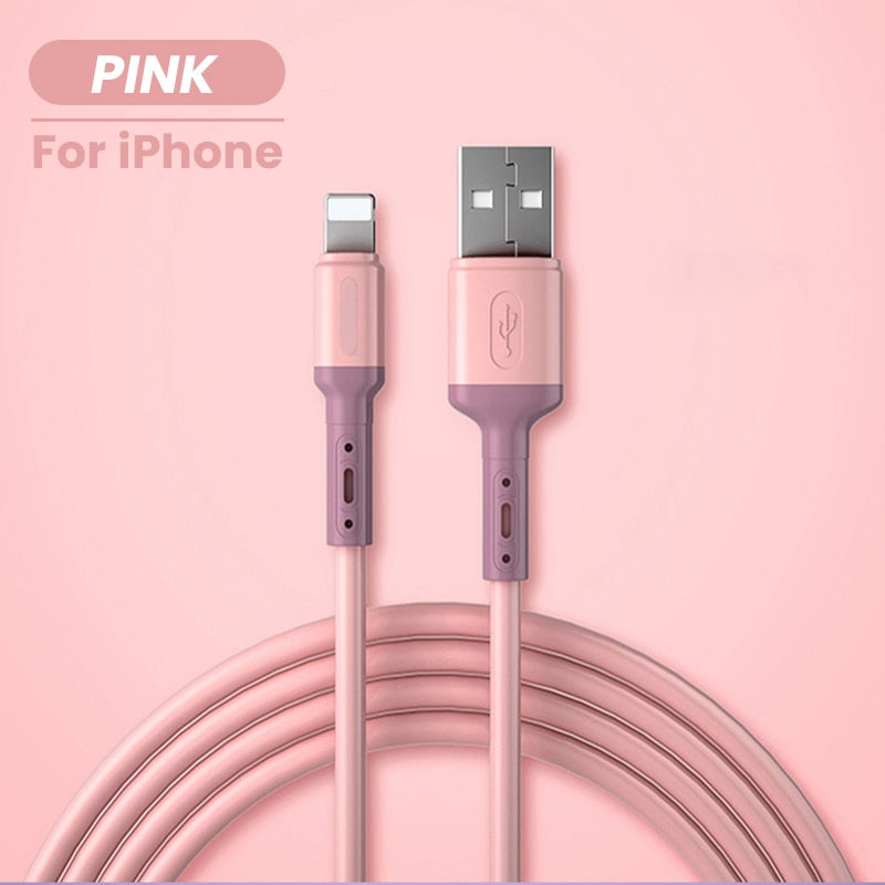 USB Cable For iPhone 13 12 11 Pro Max X XR XS 8 7 6s 5s Fast Data Charging Charger USB Wire Cord Liquid Silicone Cable 1/1.5/2M