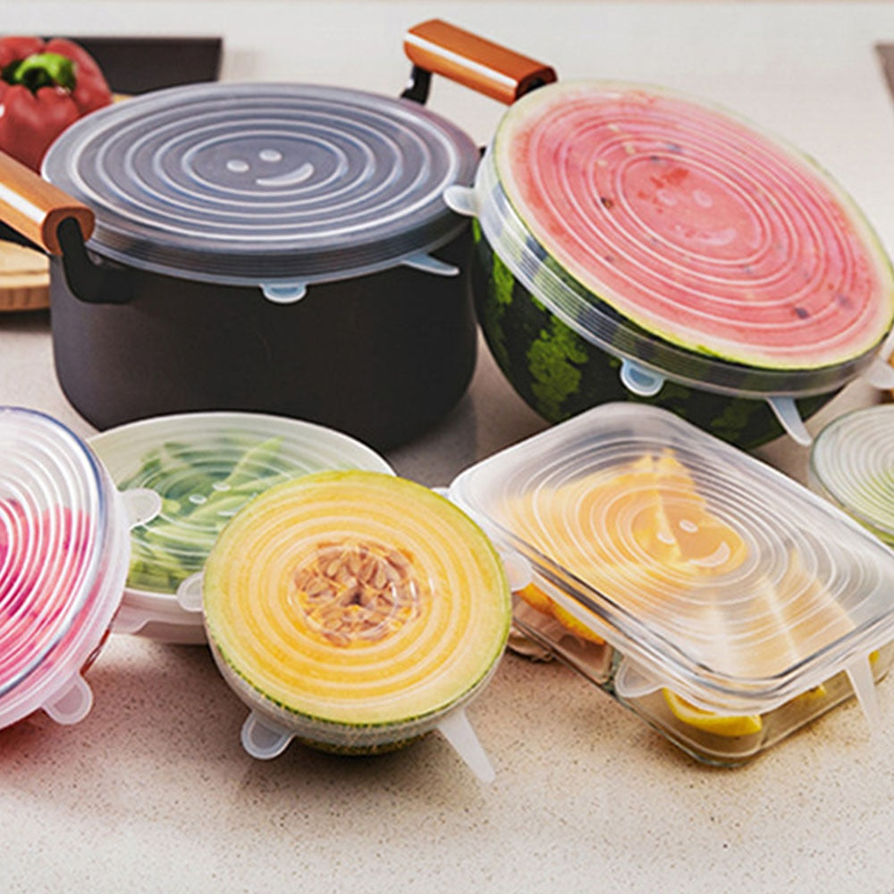 6PCS Adaptable Lid Silicone Cover Food Caps Elastic Stratchy Fresh Microwave Lids Stretch Silicone Cover For kitchen accessories