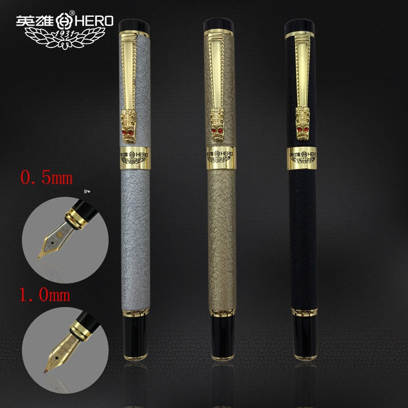 Luxury High Quality Hero Fountain Pen Frosted Black Golden Dragon Iraurita Ink Pen Stationery Office School Supplies New