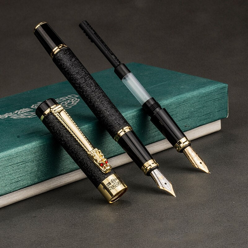 Luxury High Quality Hero Fountain Pen Frosted Black Golden Dragon Iraurita Ink Pen Stationery Office School Supplies New