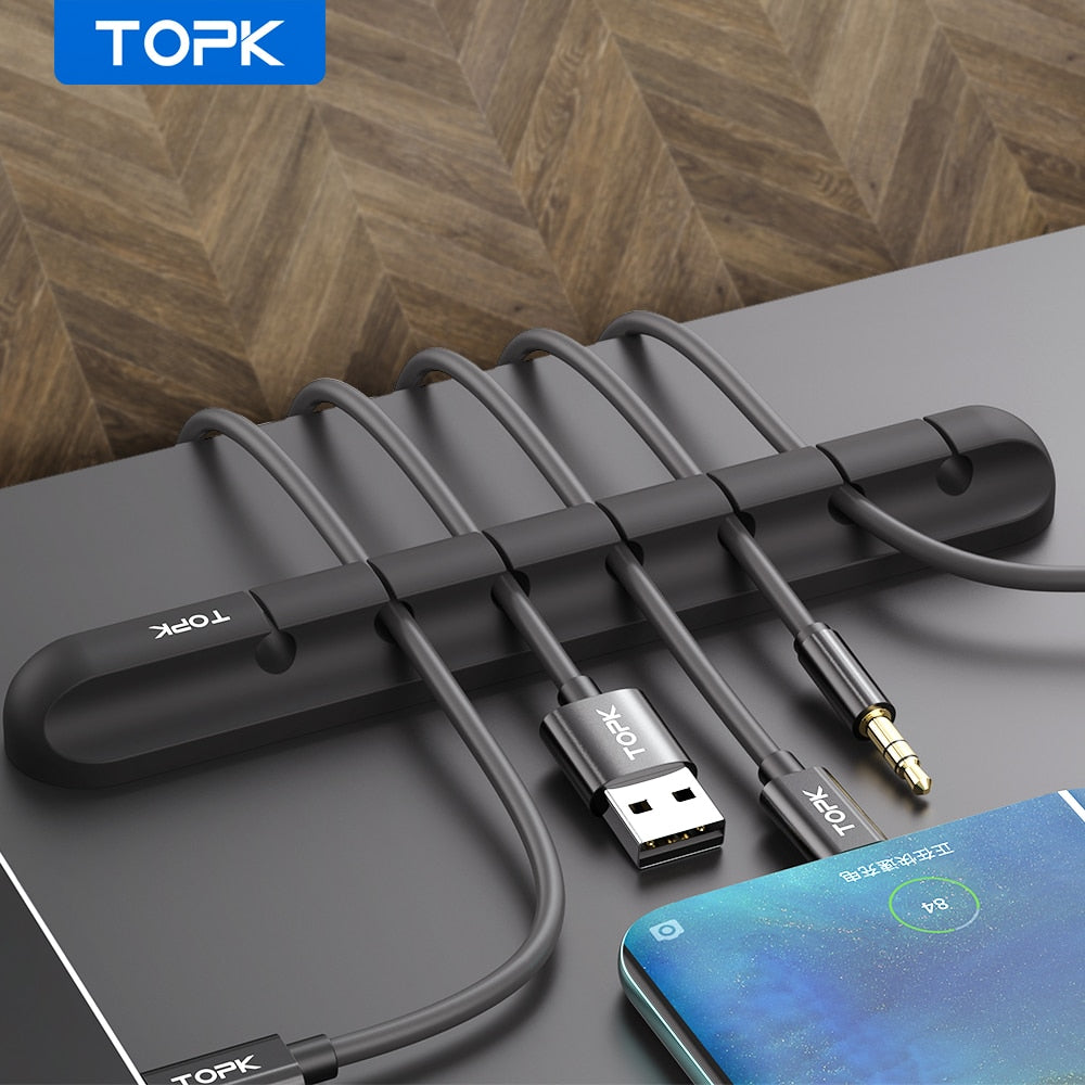 TOPK L16 Cable Organizer Silicone USB Cable Winder Desktop Tidy Management Clips Cable Holder for Mouse Headphone Wire Organizer