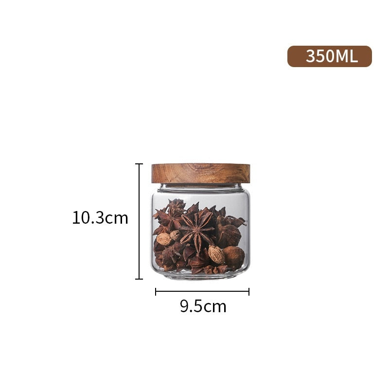 Wood Lid Glass Airtight Canister Kitchen Storage Bottles Jar Sealed Food Container Tea Coffee Beans Grains Candy Jars Orgnizer