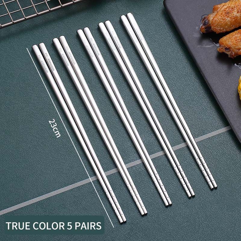 WORTHBUY 5 Pairs Gold Non-Slip Chopsticks 18/8 Stainless Steel Chopsticks For Sushi Hashi Food Sticks Reusable Chopstick Set