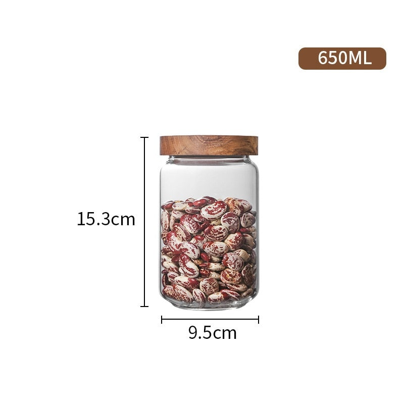 Wood Lid Glass Airtight Canister Kitchen Storage Bottles Jar Sealed Food Container Tea Coffee Beans Grains Candy Jars Orgnizer