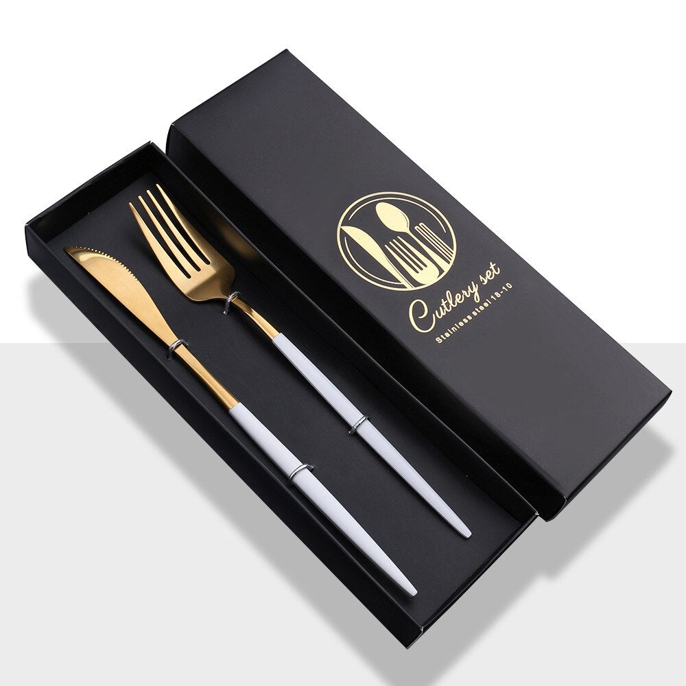 Cutlery gift box, stainless steel bright mirror Portuguese tableware four-piece set