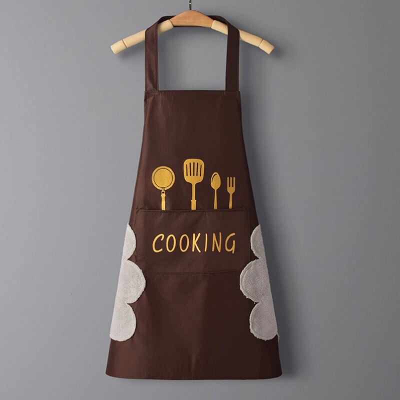 Aprons can be wiped. Nordic style Korean waterproof black-and-white apron for household kitchen.