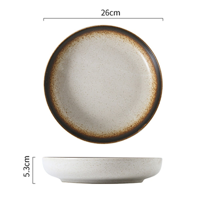 FANCITY Deep round plate, ceramic creative salad plate, household dish, shallow plate