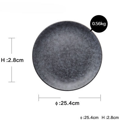 Kinglang Round Dinner Plate Home Use Ceramic Dish Grey Marble Color Solid Plate Wholesale