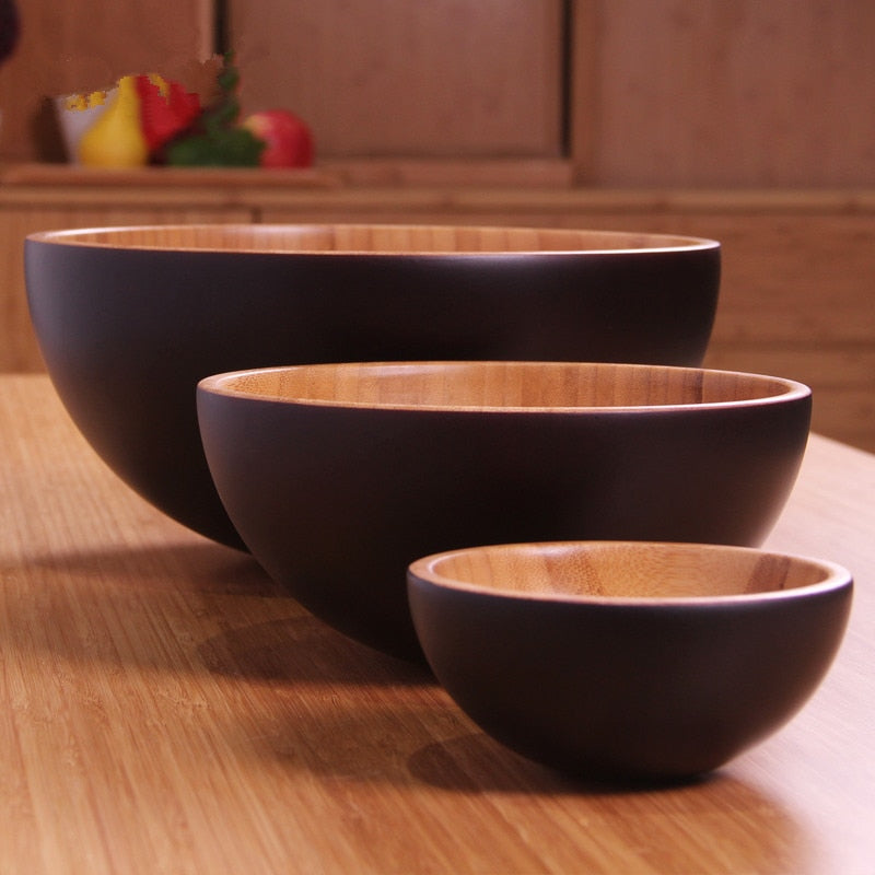 Solid Bamboo Bowl Tableware Dinnerware Children Dinner Service Natural Healthy Against Hot Creative Children Fruit Salad Bowl