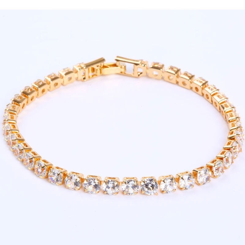 Luxury 4mm Cubic Zirconia Tennis Bracelets Iced Out Chain Crystal Wedding Bracelet For Women Men Gold Silver Color Bracelet