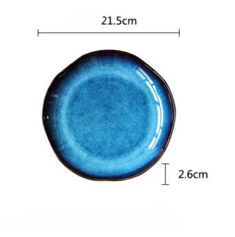 Retro japanese deep blue ceramic plate  food dessert dish  irregular household flat plate dish