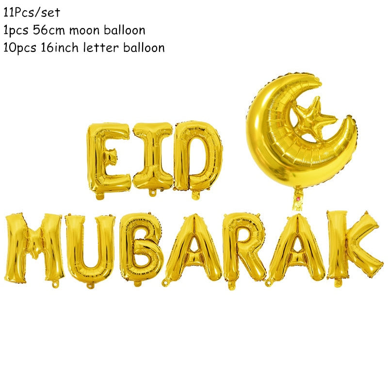 Eid Mubarak Banner Balloons Ramadan Kareem Decoration Ramadan Mubarak Muslim Islamic Festival Party DIY Decorations