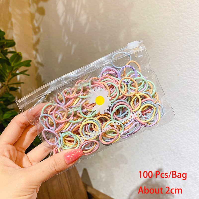 50/100/200 Pcs/Bag Children Cute Candy Cartoon Solid Elastic Hair Bands Girls Lovely Srunchies Rubber Bands Kid Hair Accessories