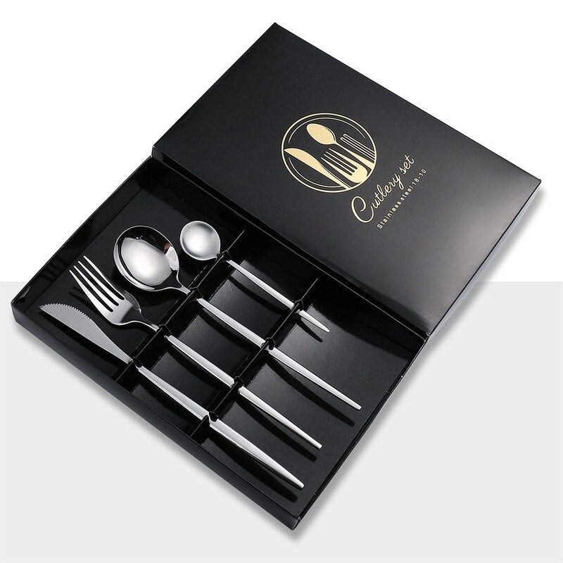 Cutlery gift box, stainless steel bright mirror Portuguese tableware four-piece set