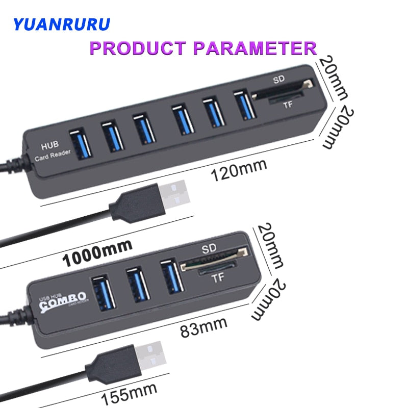 USB Hub 2.0 Multi USB 2.0 Hub USB Splitter High Speed 3 6 Ports 2.0 Hab TF SD USB Card Reader USB Extender For PC Laptop