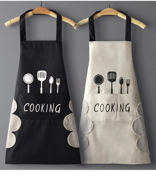 Aprons can be wiped. Nordic style Korean waterproof black-and-white apron for household kitchen.