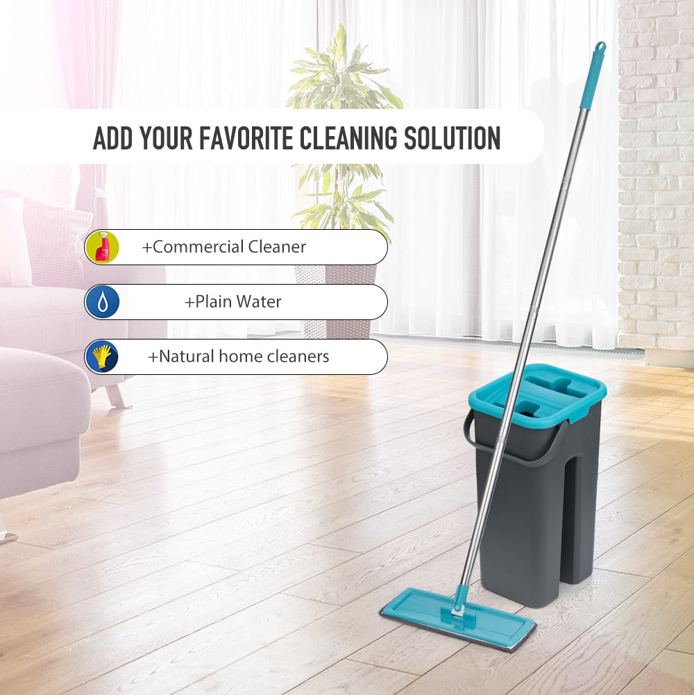 Flat Squeeze Mop and Bucket Hand Free Wringing Floor Cleaning Mop Microfiber Mop Pads Wet or Dry Usage on Hardwood Laminate Tile