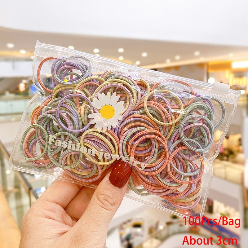 50/100/200 Pcs/Bag Children Cute Candy Cartoon Solid Elastic Hair Bands Girls Lovely Srunchies Rubber Bands Kid Hair Accessories