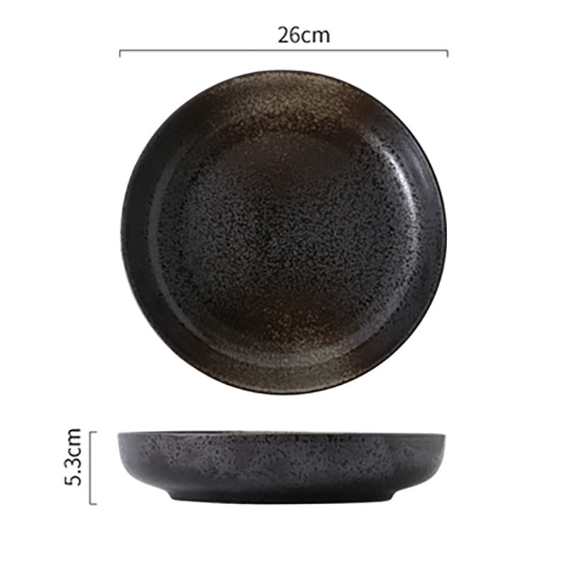 FANCITY Deep round plate, ceramic creative salad plate, household dish, shallow plate