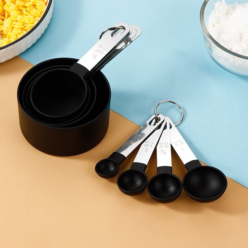 WORTHBUY Stackable Plastic Measuring Spoon And Cup Set With Stainless Handle Measuring Scoops For Baking Kitchen Measuring Tools