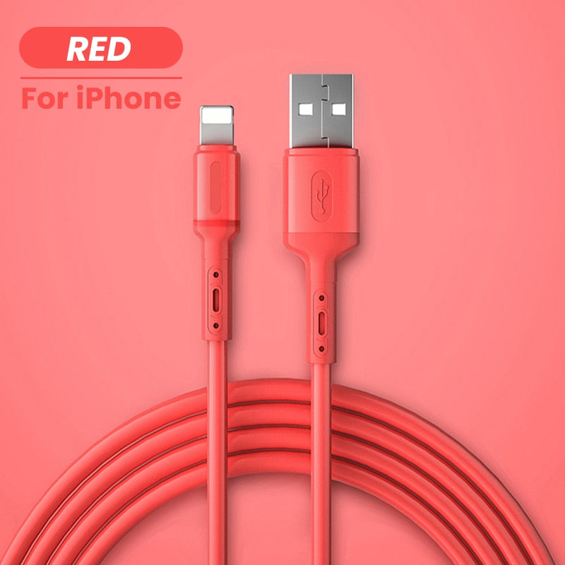 USB Cable For iPhone 13 12 11 Pro Max X XR XS 8 7 6s 5s Fast Data Charging Charger USB Wire Cord Liquid Silicone Cable 1/1.5/2M