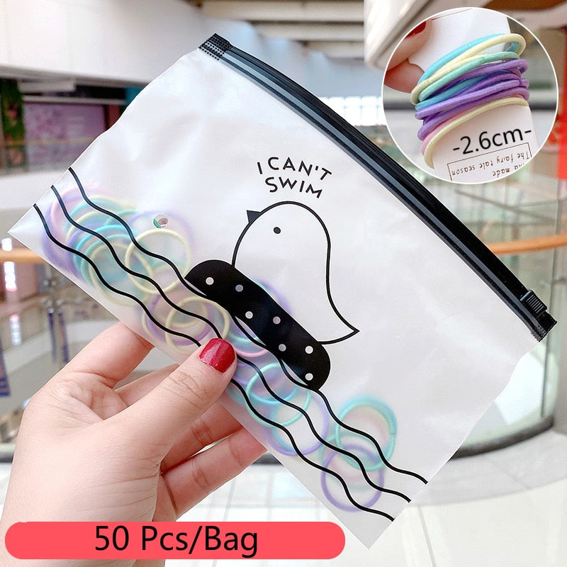 50/100/200 Pcs/Bag Children Cute Candy Cartoon Solid Elastic Hair Bands Girls Lovely Srunchies Rubber Bands Kid Hair Accessories