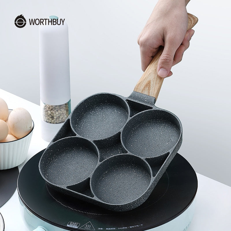 WORTHBUY Multifunctional Frying Pan With Four-Hole Non-Stick Saucepan For Breakfast Maker Omelet Steak Egg Pancake Pan Cookware