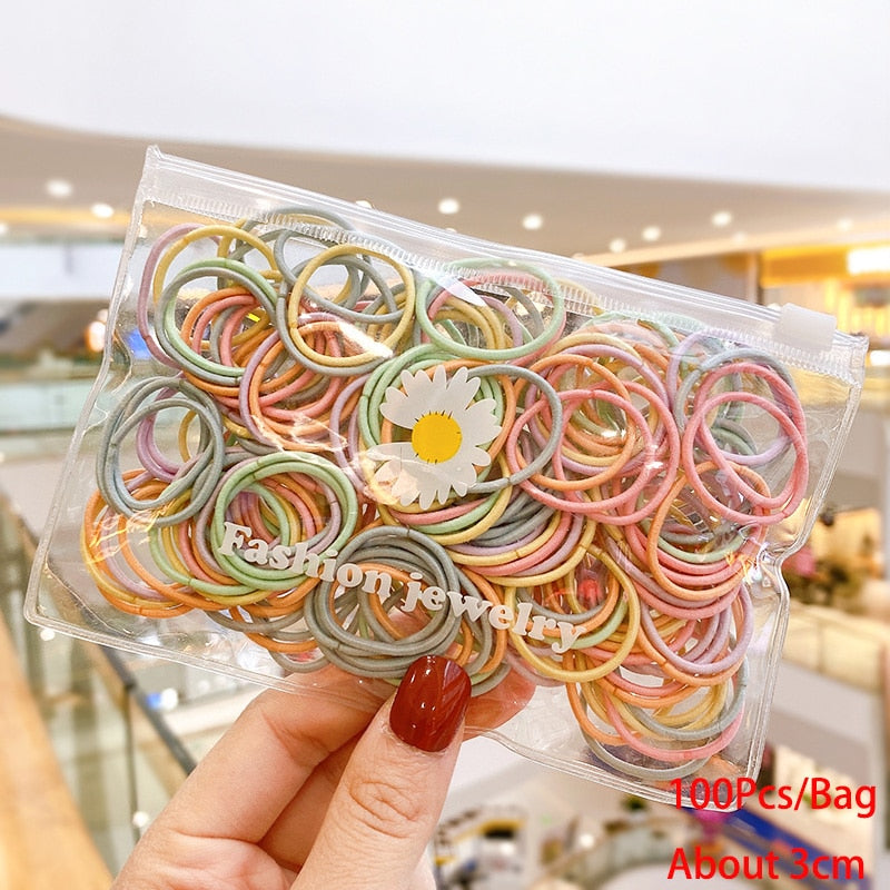 50/100/200 Pcs/Bag Children Cute Candy Cartoon Solid Elastic Hair Bands Girls Lovely Srunchies Rubber Bands Kid Hair Accessories