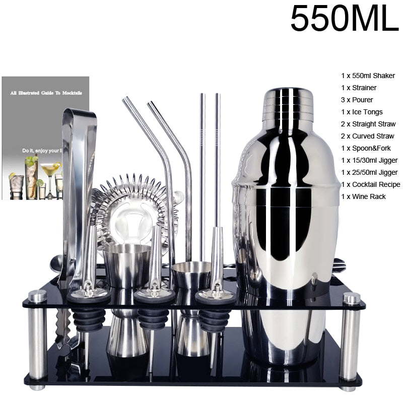 Professional Cocktail Shakers Bartender Kit Stainless Steel Bar Tools 1-15 Pcs/Set Rack Frame Bar Cocktail Recipes