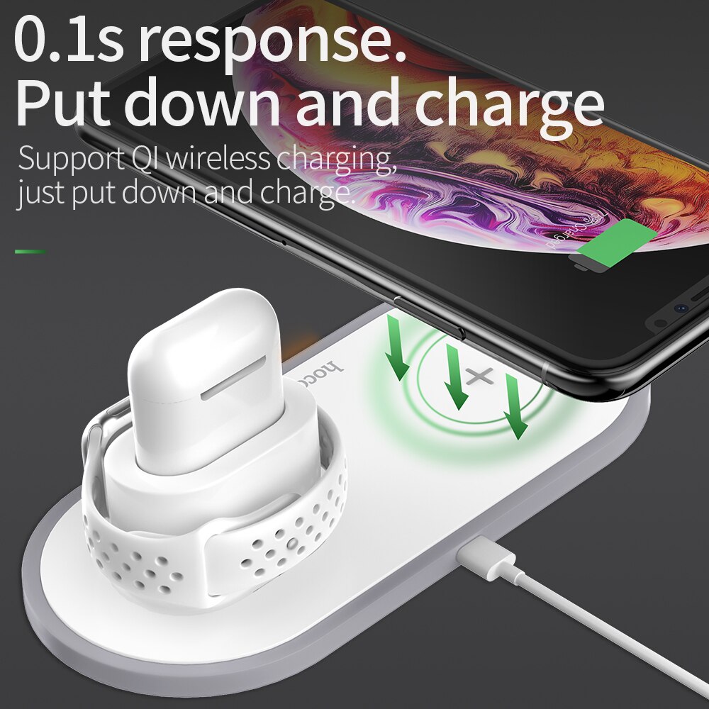 HOCO 3in1 Wireless Charger Qi Pad for iPhone 11 pro X XS Max XR for Apple Watch 4 3 2 Airpods 10W Fast Charge For Samsung S9 S10